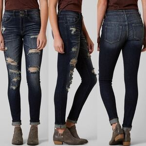 Kancan High Rise Skinny Stretch Double Button Destroyed Jeans 28